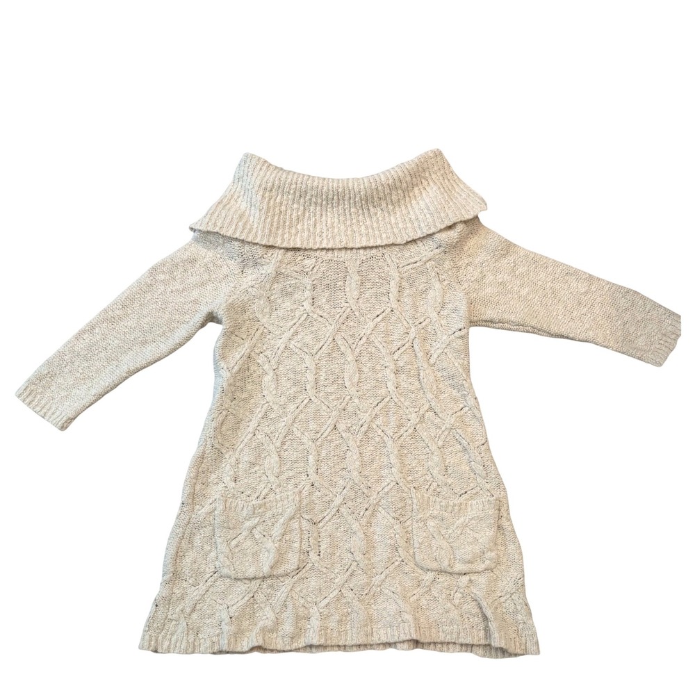 Anthropologie Sleeping On Snow XL Cream Knit Cowl Neck Sweater Pocket Mini Dress - Picture 3 of 10